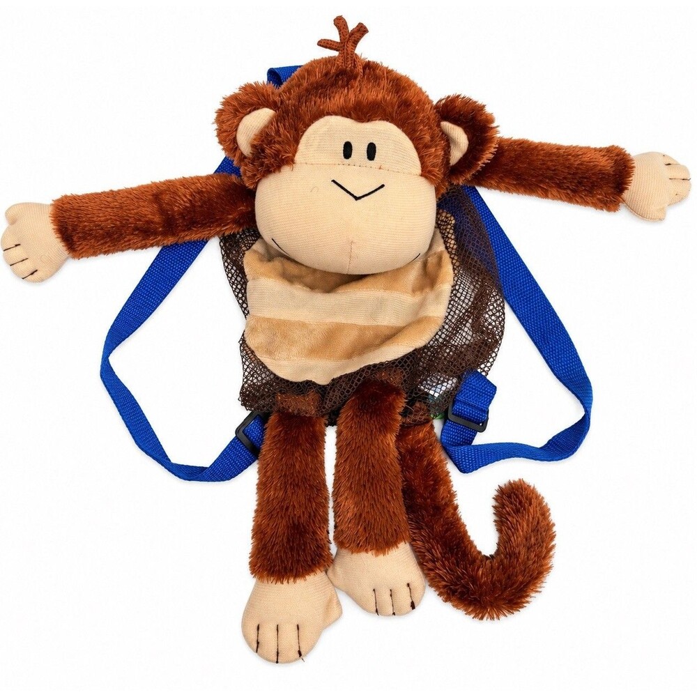 Stephen Joseph Silly Sacs Monkey Plush Backpack Kids Mesh Brown Blue 18" Rare